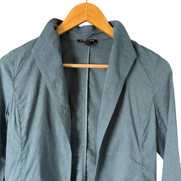 Eileen Fisher Linen Open Front Blazer Lightweight Jacket in Slate Blue, XS P - Picture 2 of 11